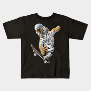 Tiger Tigers Skateboard Skating Skateboarding Funny Kids T-Shirt